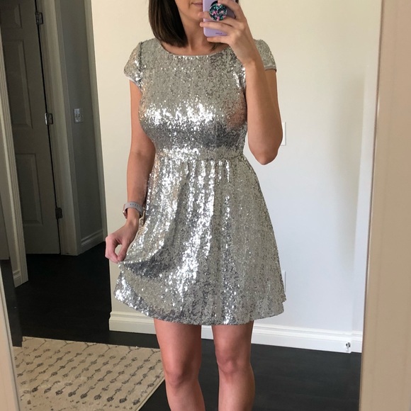 silver sequin skater dress